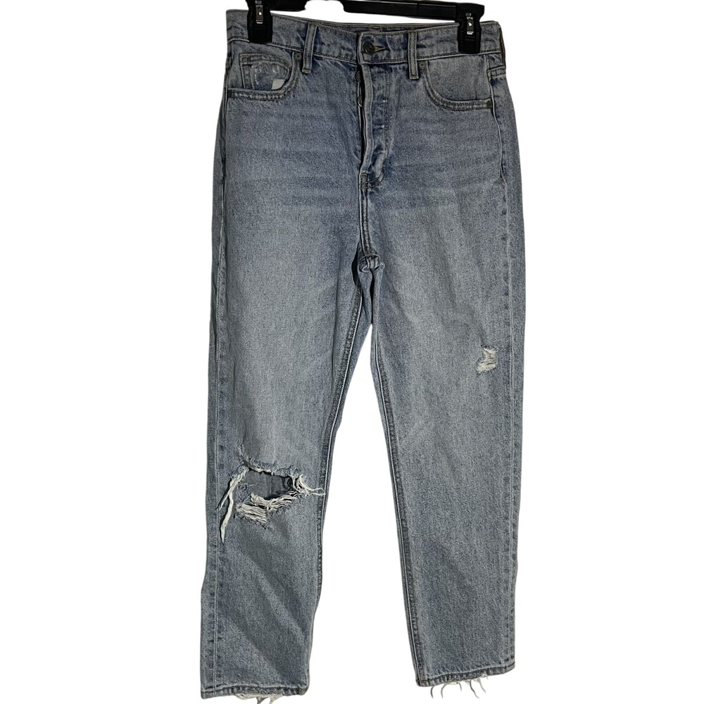 Hidden Los Angeles Womens 25 Distressed Mom Jeans Button Fly Light Wash